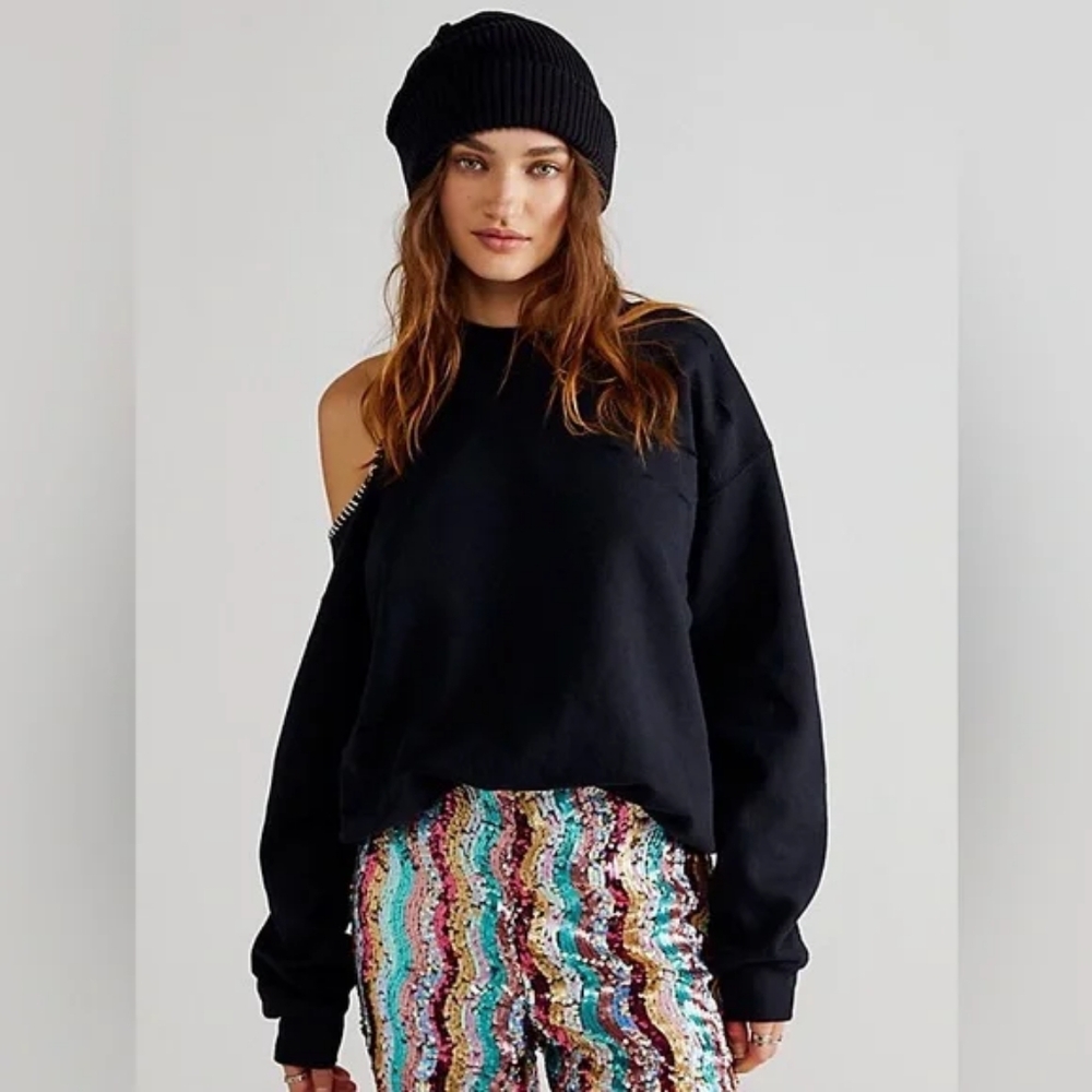 Free People x Tricia Fix Cut off The Shoulder Sweatshirt NWT